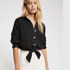 NWT Free People Sun Streaks Tie Front Top, XS